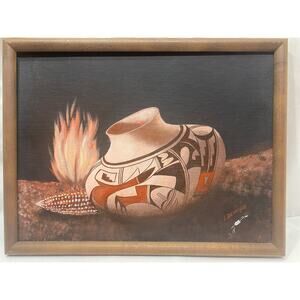 Original Painting Hopi or Acoma Pot Still Life Southwest Leroy Dennison 1982